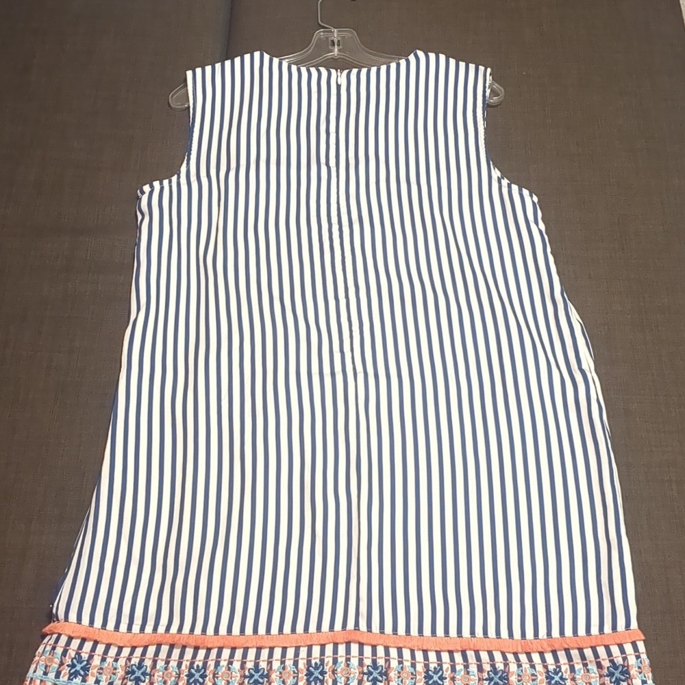 CABANA LIFE Embroided- Blue/White Striped Pockets Sleeveless Mini Dress UPF50 + - Picture 4 of 13
